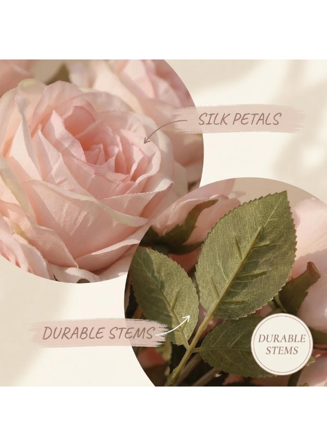 11 قطع من ورد وردي صناعي من الحرير - ورد وردي وهمي واقعي مع سيقان لزينة الحفلات والمنزل ومراكز الطاولات - Image 4