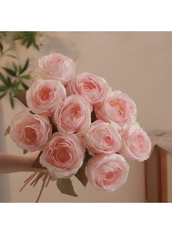 11 قطع من ورد وردي صناعي من الحرير - ورد وردي وهمي واقعي مع سيقان لزينة الحفلات والمنزل ومراكز الطاولات - Image 1
