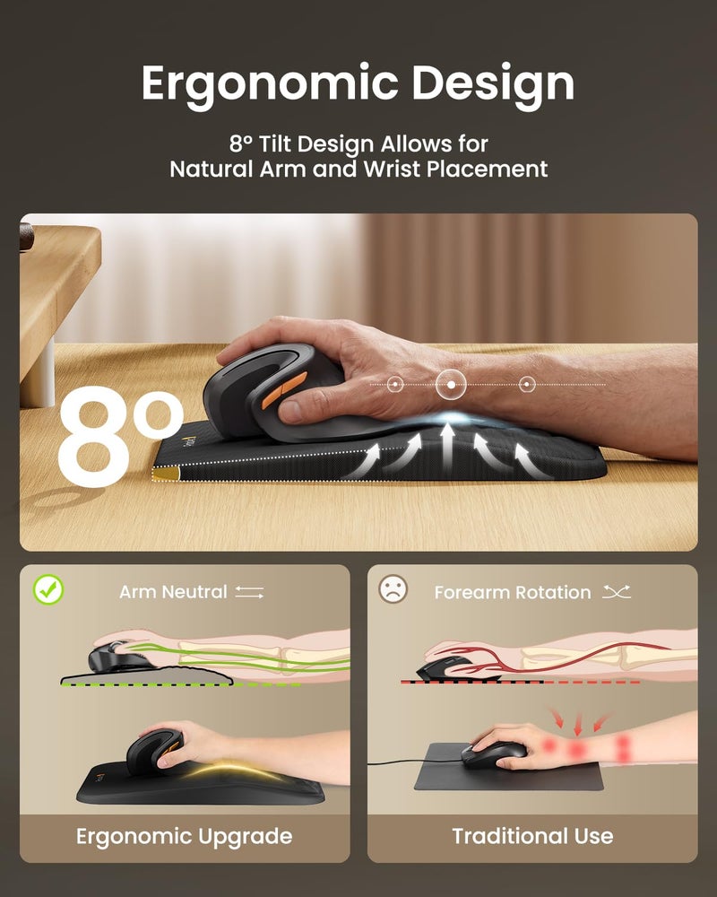 ProtoArc Ergonomic Mouse Pad with Wrist Rest, MP50 Mousepad with Massage Design, Soft Memory Foam and Non-Slip PU Base for Pain Relief, Desk, Home, Office, 12x8 Inches, Black - Image 2