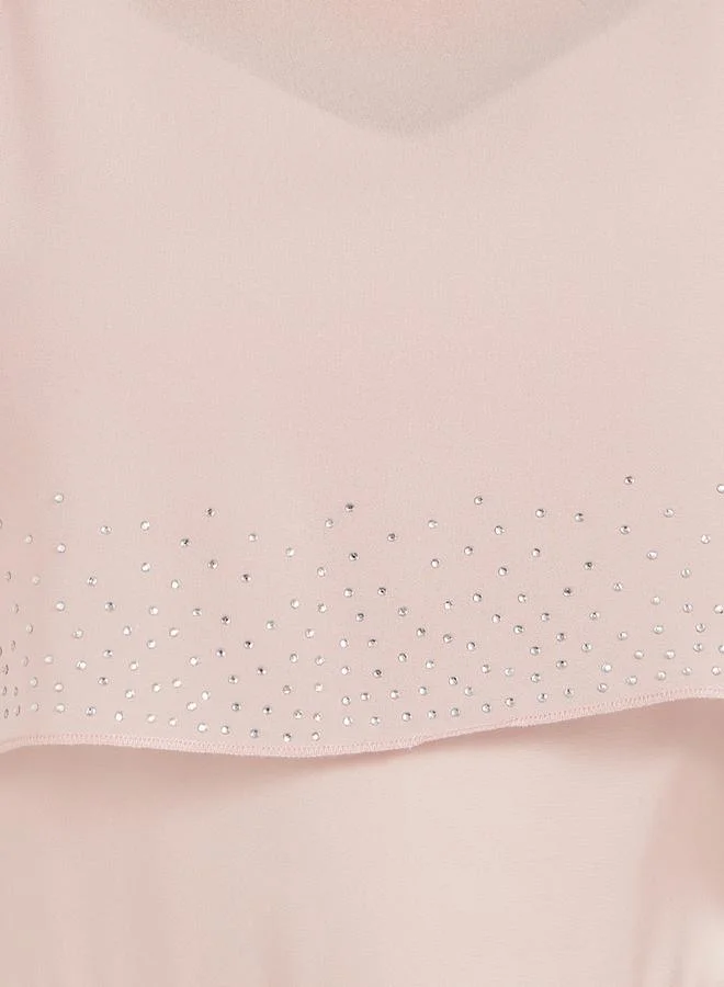 Styli Pink Embellished Cape Maxi Dress