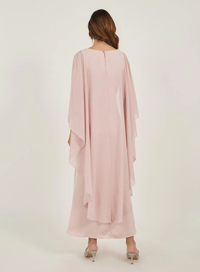 Styli Pink Embellished Cape Maxi Dress