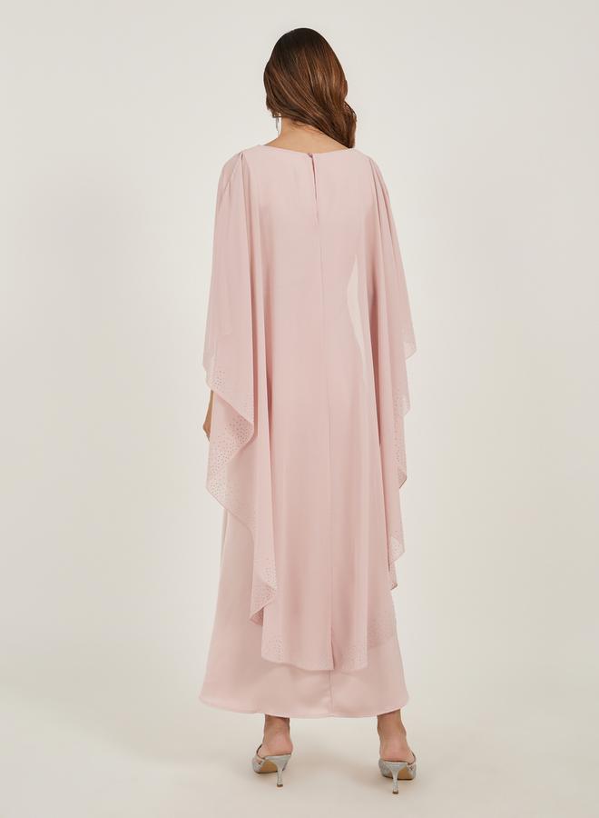 Styli Pink Embellished Cape Maxi Dress  - Image 5