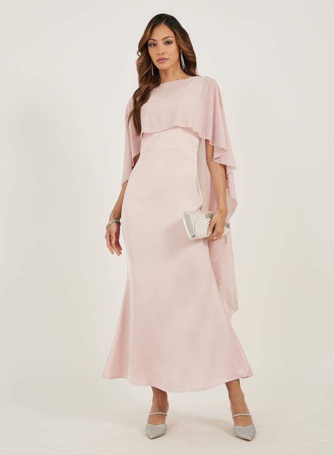 Styli Pink Embellished Cape Maxi Dress  - Image 1