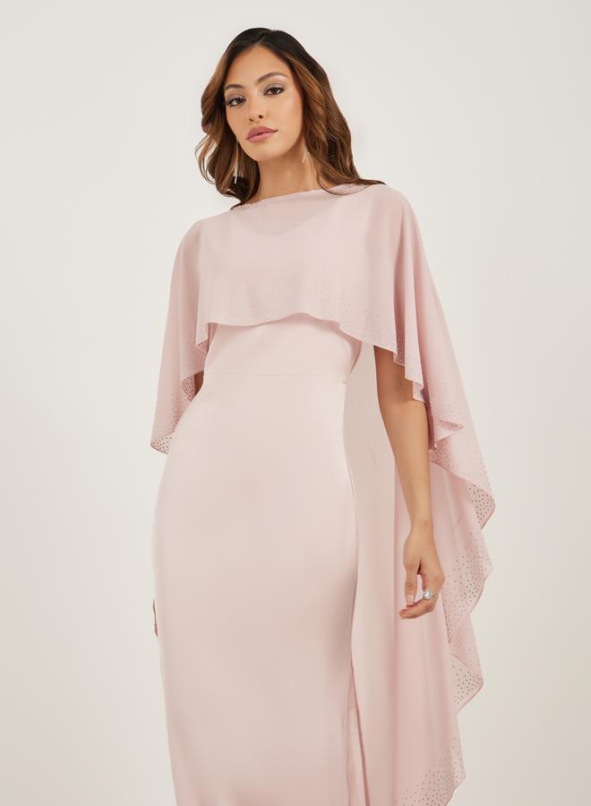 Styli Pink Embellished Cape Maxi Dress  - Image 3
