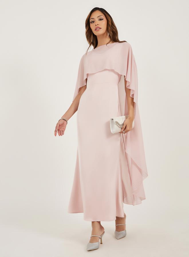Styli Pink Embellished Cape Maxi Dress  - Image 2