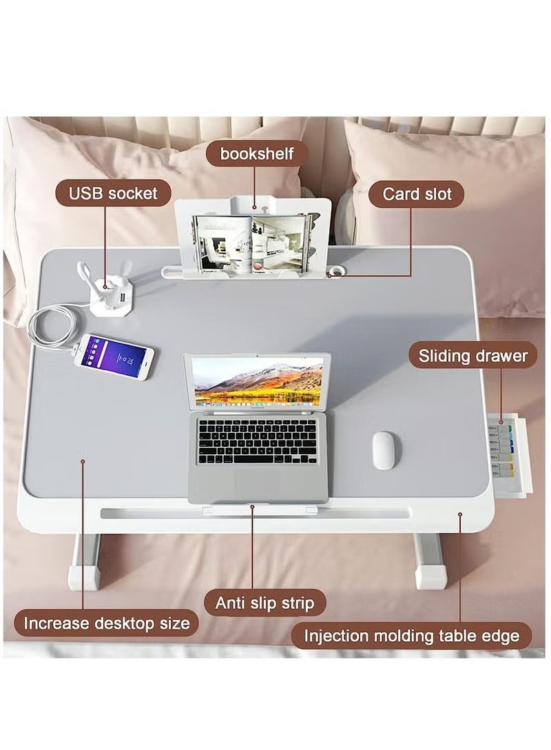 بيوينتي طاولة سرير للكمبيوتر المحمول قابلة للتعديل، مع مروحة تبريد USB وأرجل قابلة للطي، مناسبة للاستخدام على الأريكة أو الأرضية (باللون الرمادي) - Image 2