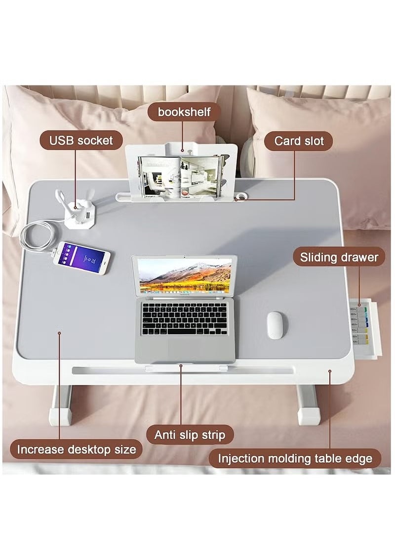 Laptop Desk for Bed, Adjustable Laptop Bed Tray Table, Portable Lap Desks with USB Cooling Fan and Foldable Legs, Computer Tray Laptop Stand for Sofa Couch Floor (Grey)
