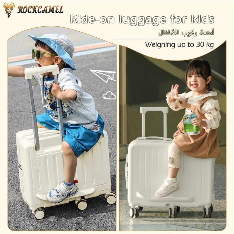 Luggage Ride-On Suitcase 20-Inch Trolley Case ABS Travel Suitcase For Home, Travel, Airport White, 47x25x44cm Fun Functional Ride-On Design - Image 3