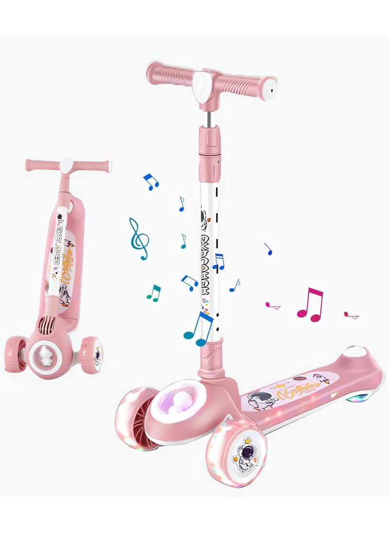 AUTOYSUR - Skate Scooter for Kids 3 Wheel Kids Scooter with 4 Height Adjustable Handle Baby Scooter with LED PU Wheels Smart Kick Foldable Scooter for Baby Scooter for Kids 3 to 8 Years Boy Girl Pink - Image 1
