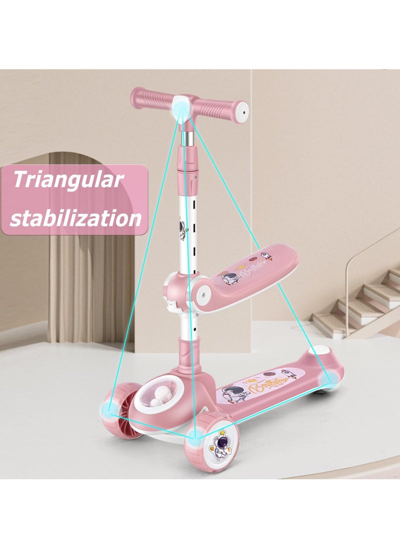 AUTOYSUR - Skate Scooter for Kids 3 Wheel Kids Scooter with 4 Height Adjustable Handle Baby Scooter with LED PU Wheels Smart Kick Foldable Scooter for Baby Scooter for Kids 3 to 8 Years Boy Girl Pink - Image 1