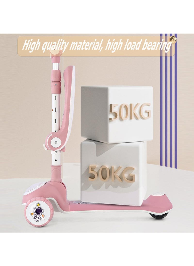 AUTOYSUR - Skate Scooter for Kids 3 Wheel Kids Scooter with 4 Height Adjustable Handle Baby Scooter with LED PU Wheels Smart Kick Foldable Scooter for Baby Scooter for Kids 3 to 8 Years Boy Girl Pink - Image 1