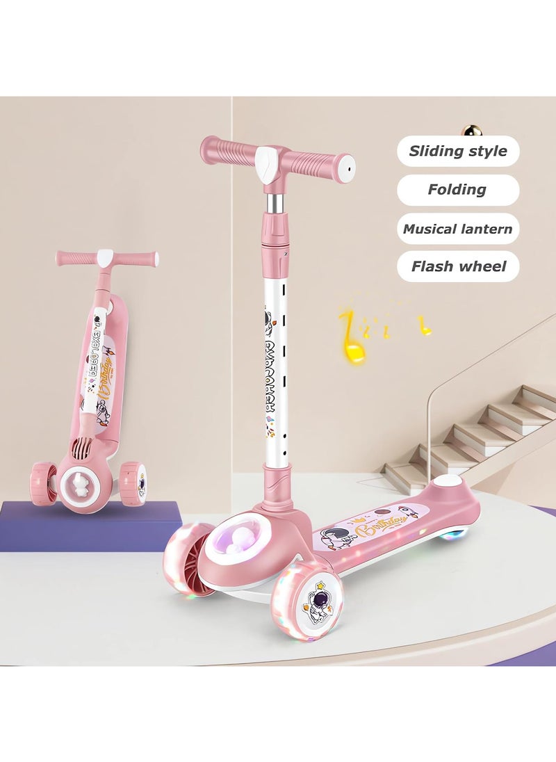 AUTOYSUR - Skate Scooter for Kids 3 Wheel Kids Scooter with 4 Height Adjustable Handle Baby Scooter with LED PU Wheels Smart Kick Foldable Scooter for Baby Scooter for Kids 3 to 8 Years Boy Girl Pink - Image 1