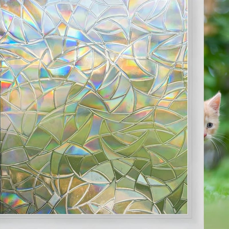 Niviy Rainbow Window Film Privacy Sticker Vinyl 3D Decorative Iridescent Cling Non Adhesive Prism Covering for Glass Door Windows 177 x 787 inches