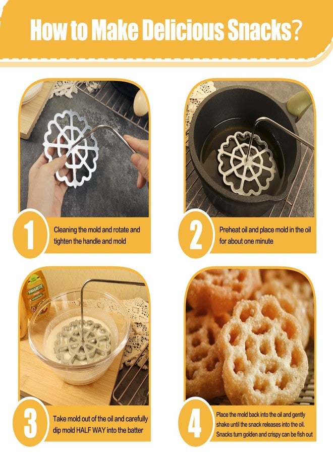 Achouray Bunuelos Mold Rosette Iron Molds Set with Wooden Handle, Lotus Flower Bunuelos Cookie Maker Mold, Funnel Cake Maker Cooking Stamp Maker Kit - 4.7 Inches - Image 5