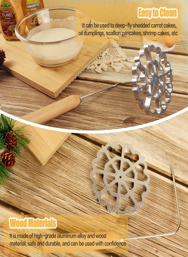 Achouray Bunuelos Mold Rosette Iron Molds Set with Wooden Handle, Lotus Flower Bunuelos Cookie Maker Mold, Funnel Cake Maker Cooking Stamp Maker Kit - 4.7 Inches - Image 4