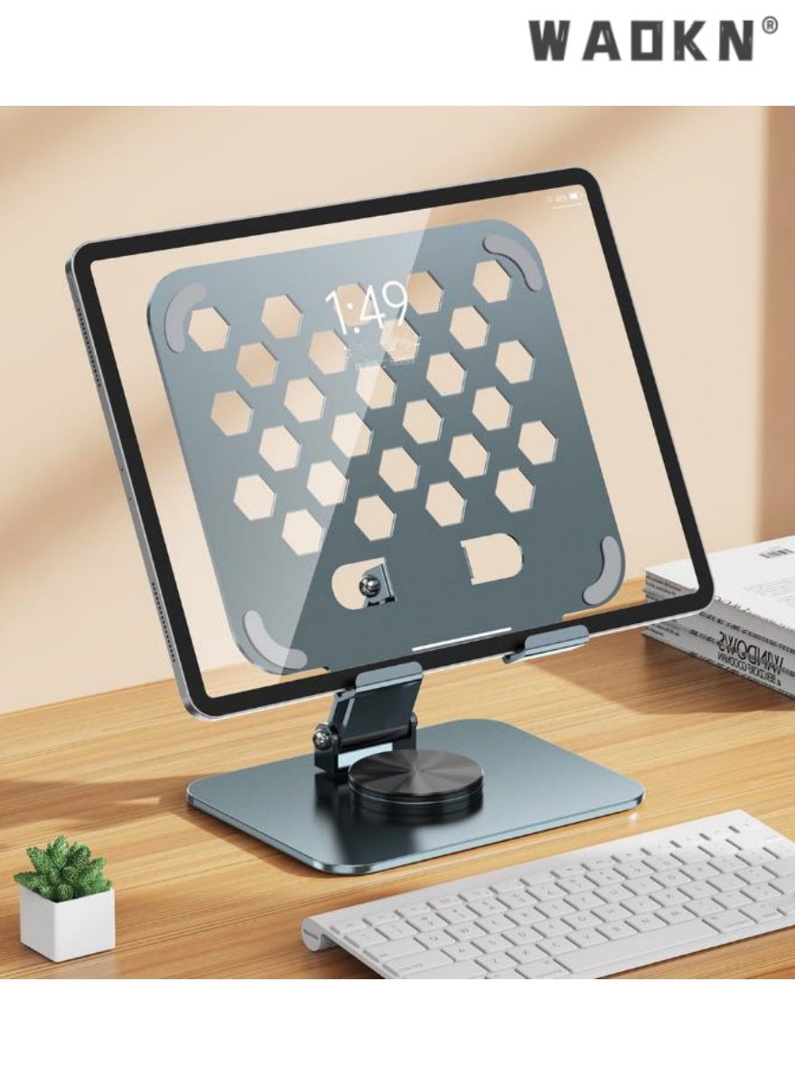 WAOKN Universal Metal Tablet Stand with 360° Rotation,Foldable, Durable, and Versatile Holder for Studying and Working, Enhances Comfort and Productivity, Ideal for Office Desks, Home Use, and Travel