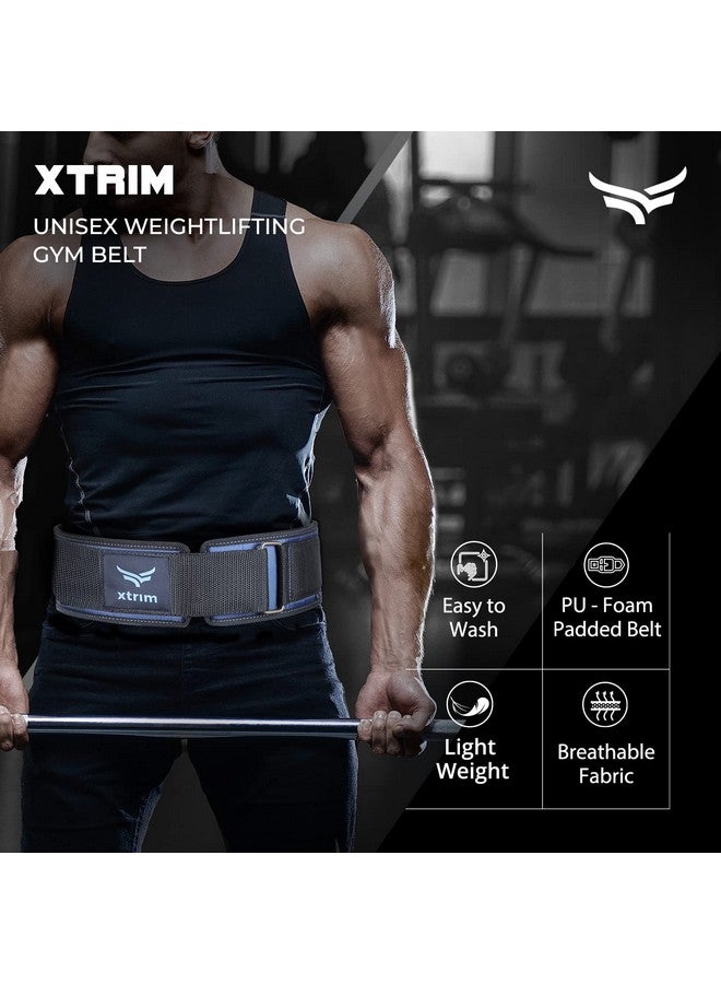 XTRIM حزام رفع الأثقال للجنسين XTRIM بعرض 4 بوصات مع وسادة PU-فوم للراحة أثناء التمارين الرياضية، بطانة مقاومة للرطوبة، قماش قابل للغسل، إغلاق بخطاف وحلقة (كحلي، صغير) - Image 2