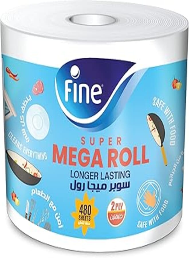 رول ورق مناديل مطبخ فاخر مكون من طبقتين 480 ورقة