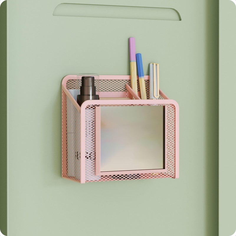U Brands Peachy Pink Magnetic Locker Cup with Mirror, Locker Mirror with Pencil Holder, Magnetic Organizer for School Lockers, 5" x 2.4" x 4.75" - Image 5