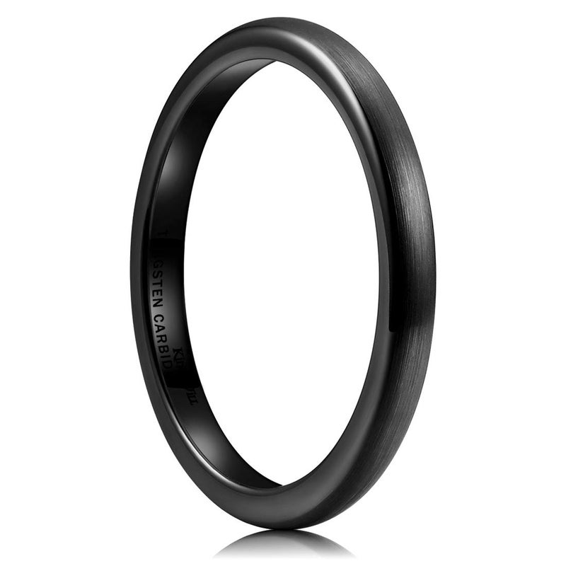 King Will 2mm Mens Womens Tungsten Carbide Ring Engagement Wedding Band Black Domed Matte Brushed Finish Comfort Fit,Size 4 - Image 1
