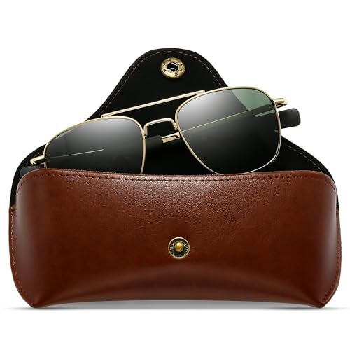 SUNGAIT Mens Military Style Polarized Pilot Aviator Sunglasses Bayonet Temples GoldGreen Spring Hinge - Image 3
