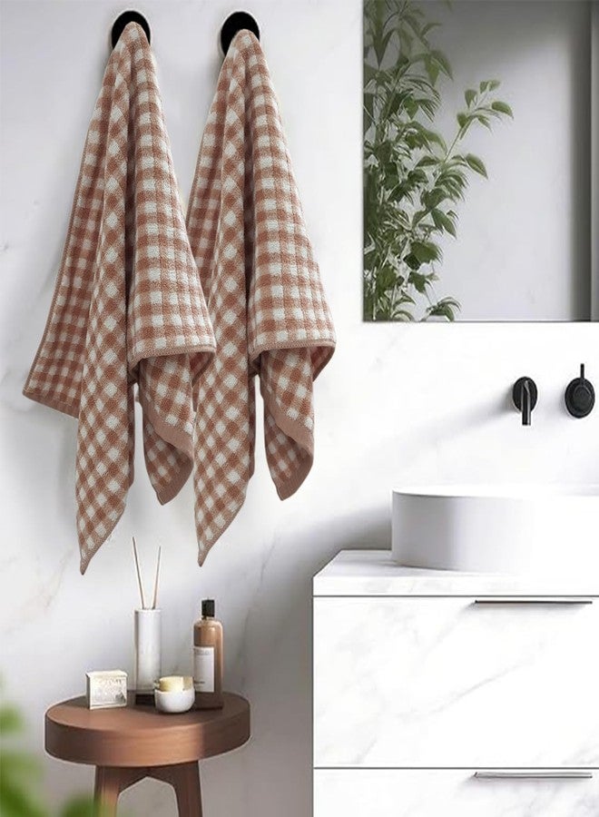 USTIDE Pink Checkered Hand Towel Cotton Face Towels Set of 2 Soft Quick Dry Shower Towel for Bathroom Gym Spa（2 Hand Towels, 13.8"x29.5"） - Image 2