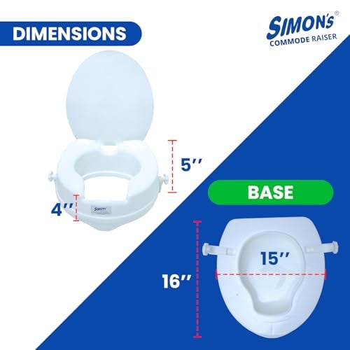 Simon's Heavy-Duty 4 Inch Commode Seat Raiser With Lid Cover for Elderly to Sit and Rise From Commode Toilets, Portable Seat Extension for Senior Citizen With Knee Pain - Pack of 1, White - Image 3