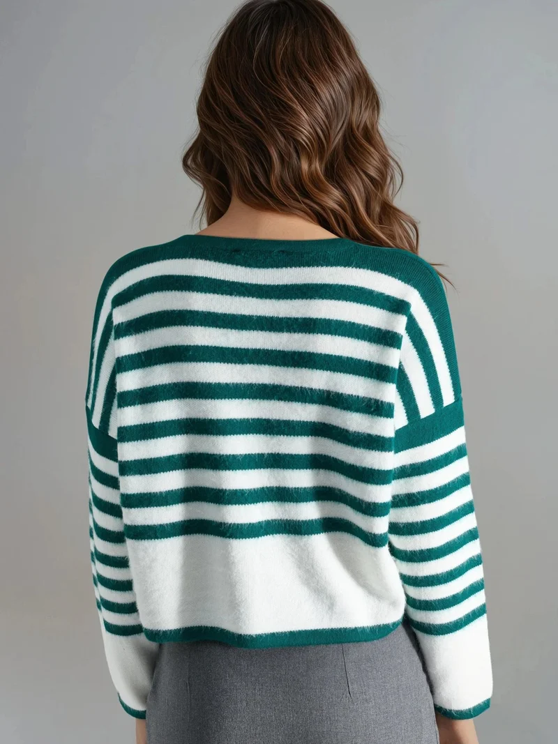 MY FASHION Sacramento Green MY FASHION Striped Knit Cardigan with Button Closure for Women | Best Price UAE