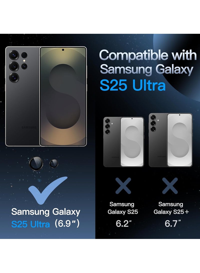 DUSALA Camera Lens Protector for Samsung Galaxy S25 Ultra 5G, 9H Tempered Glass Metal Individual Ring Cover, Easy Installation Tray, HD Clear, 1 Set (Black) - Image 2