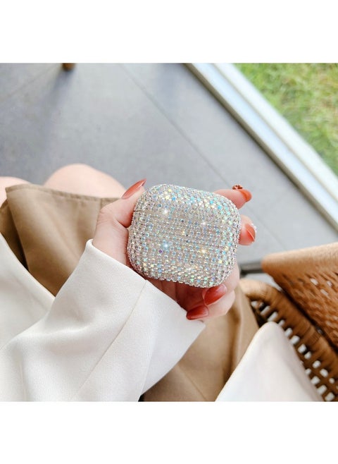 For Airpods Pro Headset Cover For Apple Rhinestone 1/2 Generation Bluetooth Headset With Sparkling Diamond Storage Shell 3 Generations-Color:AB Colored Diamond And Rhinestone Earphone Set-Applicable Model:airpods1/2 Generation