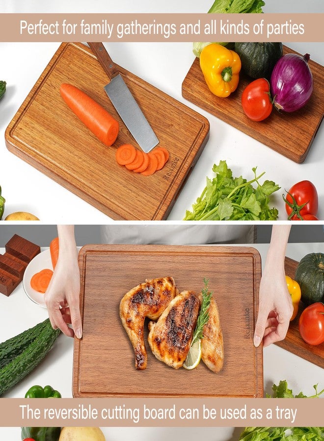 Relxinke Solid Teak Wood Cutting Board One Piece Non Glued Large Thick Crack Resistant Wooden Chopping Board with DeepJuice Grooves Built in Handles for Kitchen Meat Vegetables Chese 15.8 X 11 Inch - Image 5