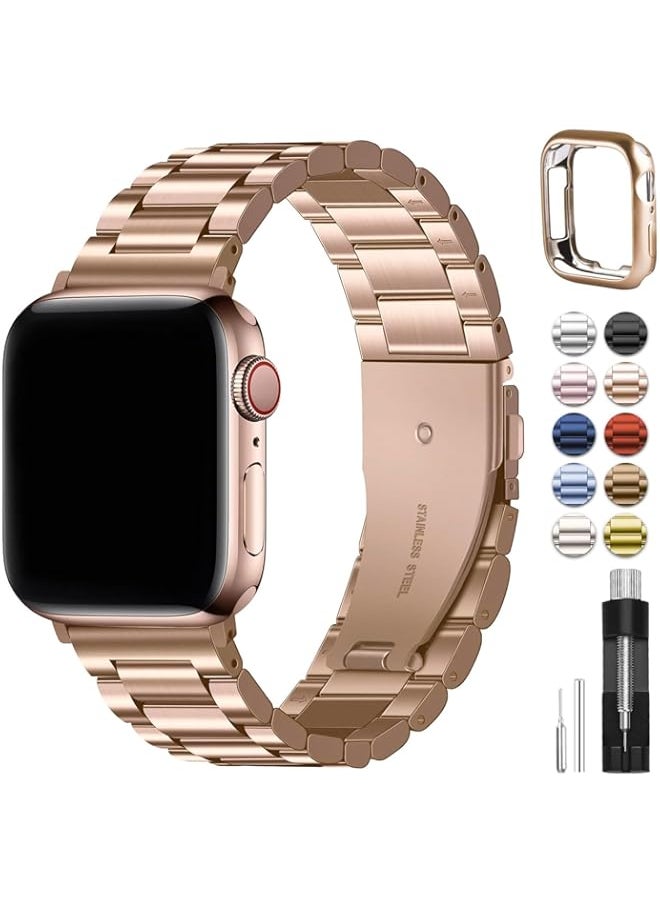 Generic - Compatible Apple Watch Straps 38mm 40mm 41mm 42mm 44mm 45mm 49mm, Stainless Steel iWatch Band with Case for Apple Watch Series 8/7/6/5/4/3/2/1/SE/SE2/Ultra - Image 1