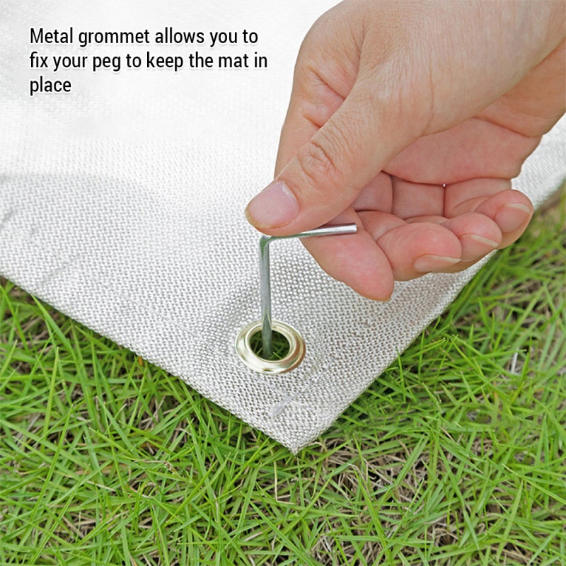 Fire Pit Mat 100x100cm High Temperature Resistant Glass Fiber - Windproof Fixed Metal Grommet Under Grill Mat for Deck Patio Lawn Surface Protection - Image 3