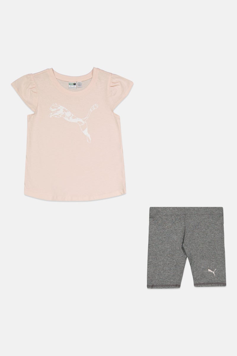 PUMA Kids Girl 2 Pieces Printed Top And Short Set, Pink - Image 1