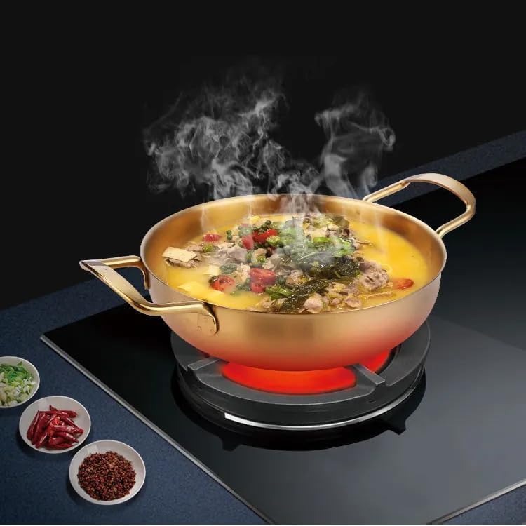 PIPULSE Golden Round Stainless Steel pan with Two Hands Induction Pot Korean Ramen Noodle Pot Cooking Pan Frying Pan Wok Pan for Brass Kadai Home KitchenMulti Purpose 1 litres - Image 4