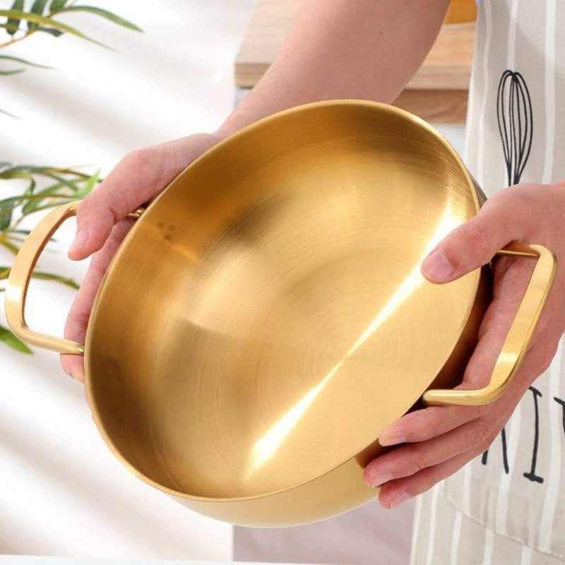 PIPULSE Golden Round Stainless Steel pan with Two Hands Induction Pot Korean Ramen Noodle Pot Cooking Pan Frying Pan Wok Pan for Brass Kadai Home KitchenMulti Purpose 1 litres - Image 2