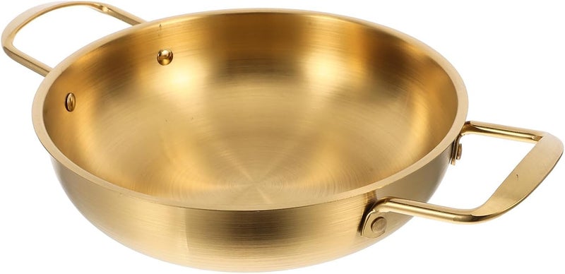 PIPULSE Golden Round Stainless Steel pan with Two Hands Induction Pot Korean Ramen Noodle Pot Cooking Pan Frying Pan Wok Pan for Brass Kadai Home KitchenMulti Purpose 1 litres - Image 1