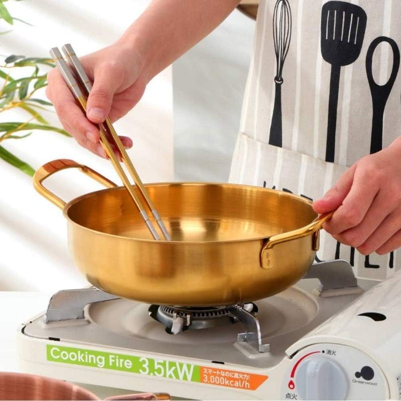 PIPULSE Golden Round Stainless Steel pan with Two Hands Induction Pot Korean Ramen Noodle Pot Cooking Pan Frying Pan Wok Pan for Brass Kadai Home KitchenMulti Purpose 1 litres - Image 5