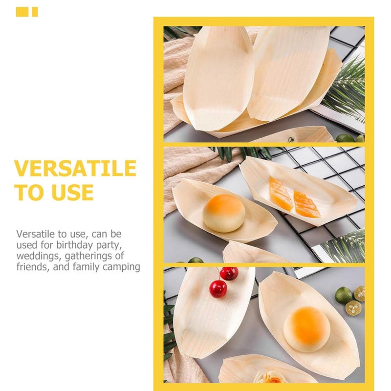 Disposable Wooden Boat Plates 100 Pcs 6cm X 5cm Sushi Snack Serving Tray For Party Catering - Image 4