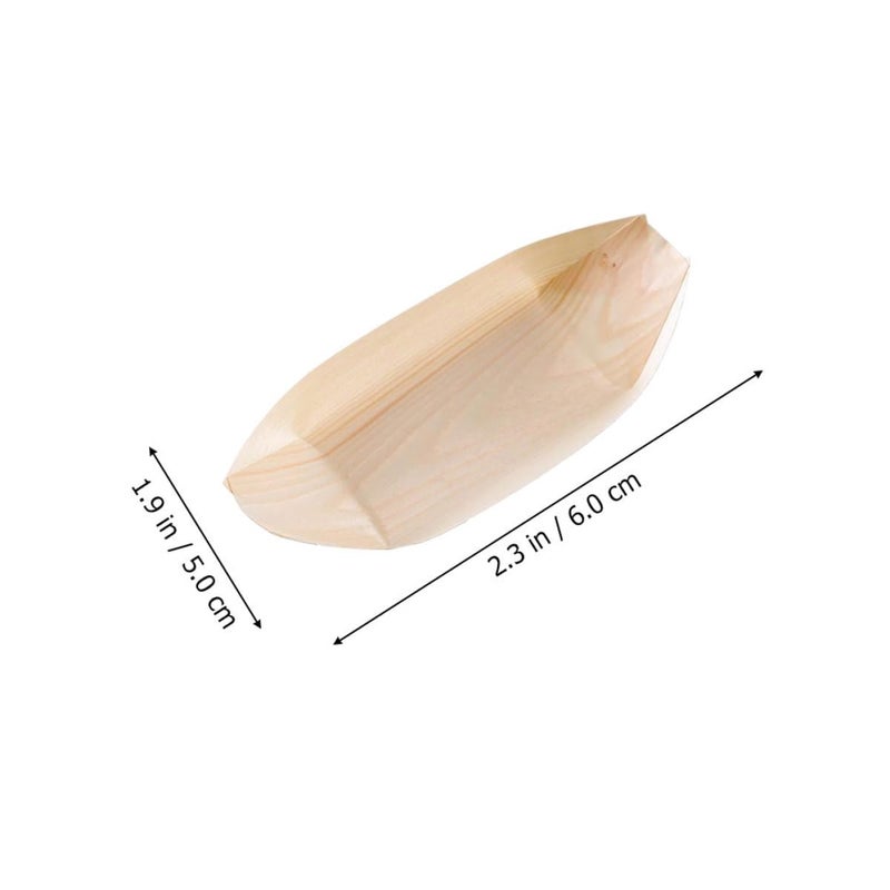 Disposable Wooden Boat Plates 100 Pcs 6cm X 5cm Sushi Snack Serving Tray For Party Catering - Image 3