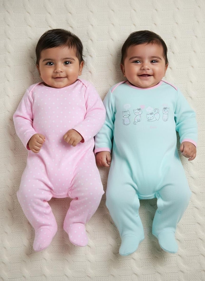Baby Go 100% Cotton Rompers for Newborns - Pack of 2 (Pink & Mint) - Image 2