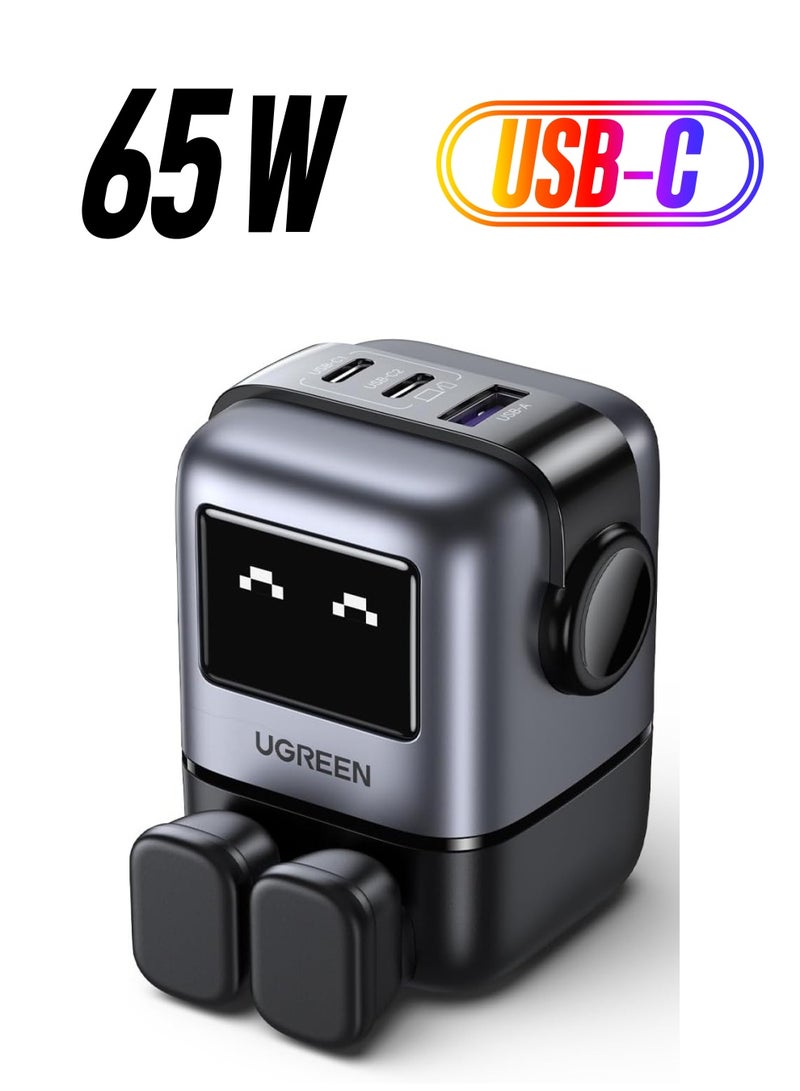 REBENUO Charger 65W USB Type-C1 C2-A with 3 Ports LED Display Provides a Funny Small Power Adapter with a Stylish Look and Fast Type-C Performance - Image 1