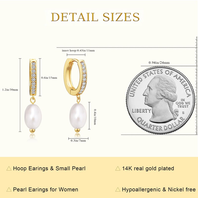 CHESKY 14k Gold Plated Pearl Earrings - Dainty Pearl Drop Dangle Huggie Hoop Earrings - Trendy Brides Weddings Pearls Earring Jewelry Gifts for Her - Image 5