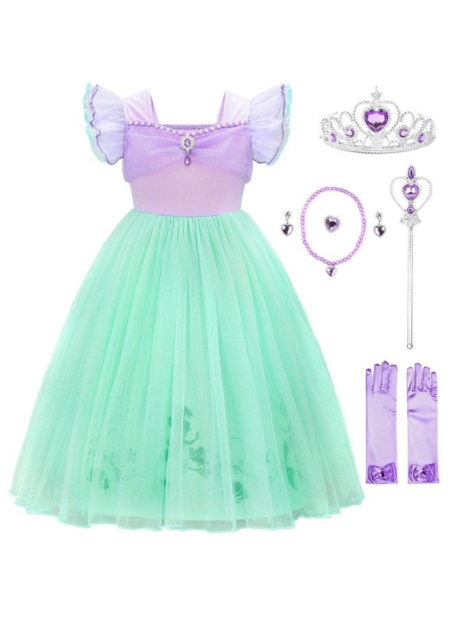 JerrisApparel Little Mermaid Costume For Girls Princess Dress Cosplay Role Play Outfit Accessories (Purple With Accessories 56 Years) - Image 1
