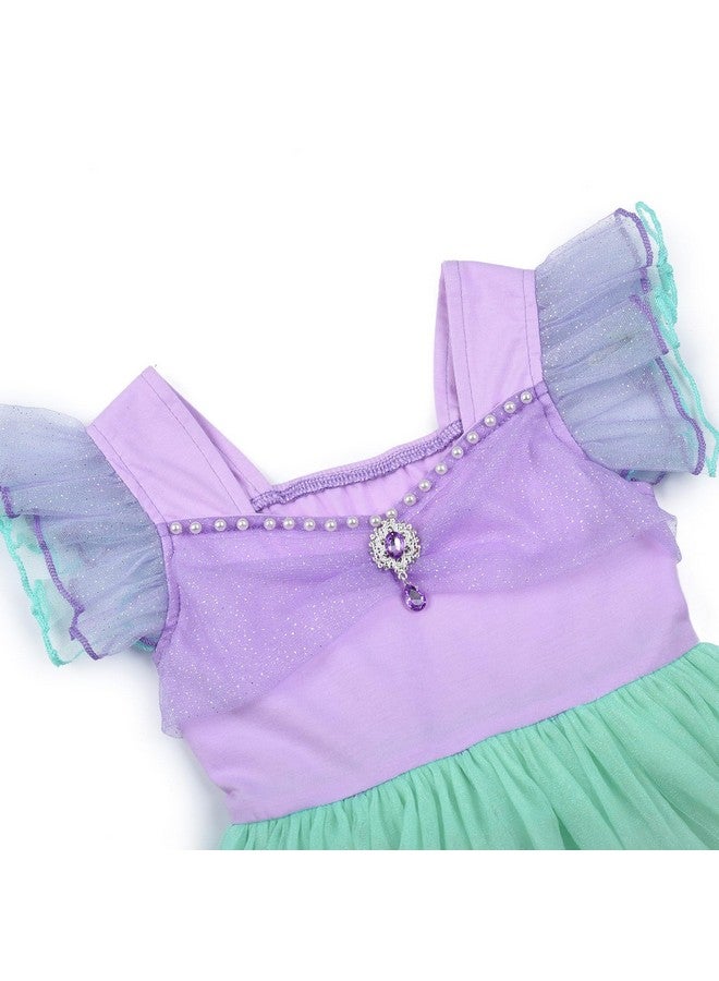 JerrisApparel Little Mermaid Costume For Girls Princess Dress Cosplay Role Play Outfit Accessories (Purple With Accessories 56 Years) - Image 3