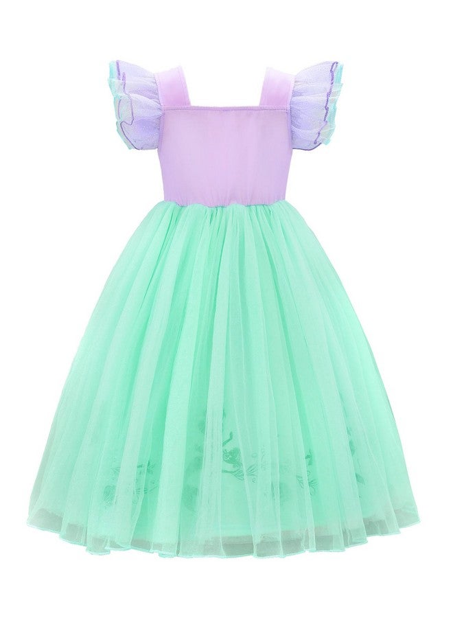 JerrisApparel Little Mermaid Costume For Girls Princess Dress Cosplay Role Play Outfit Accessories (Purple With Accessories 56 Years) - Image 2