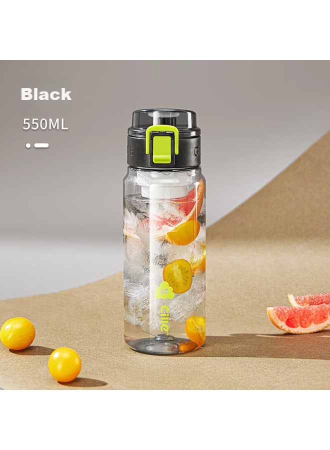 cille Xile Plastic Cup, Sports Water Bottle For Men And Women, Tritan Large Capacity, Portable Cup For Students, Tea Infuser, Ink Black, 550ml - Image 5
