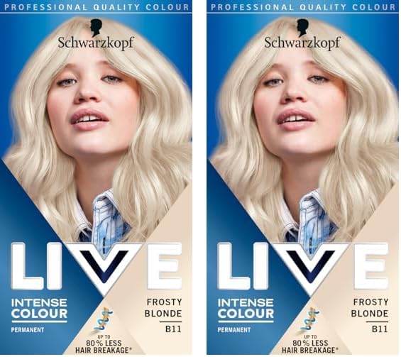 Live Schwarzkopf LIVE Intense Colour Frosty Blonde Permanent Hair Dye B11 Long Lasting Blonde Hair Colour for Up to 80 Less Hair Breakage Hair Lightener with antibrassiness effect Pack of 2