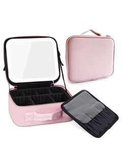 Bonita Makeup Bag With Mirror and 3 Color LED Light, Travel Cosmetic Train Case Organzier With Adjustable Dividers Makeup Storage Waterproof Portable Bag For Women Gift  - Image 1