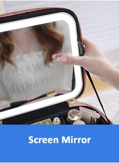 Bonita Makeup Bag With Mirror and 3 Color LED Light, Travel Cosmetic Train Case Organzier With Adjustable Dividers Makeup Storage Waterproof Portable Bag For Women Gift  - Image 5